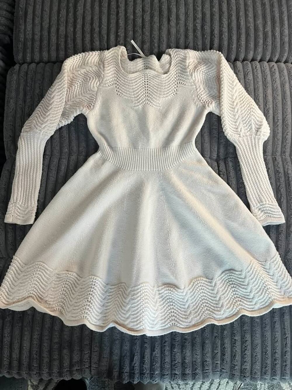 Anthropologie Cream Knit Long Sleeve Fit and Flare Dress XS